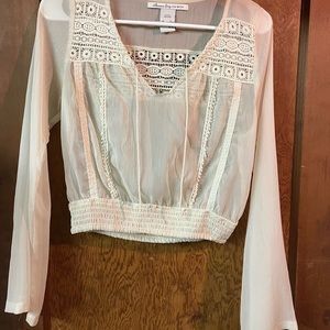 American rag long sleeve sheer blouse cream/white. Cropped